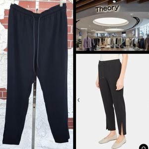 $215 size 4 women THEORY black drawstring dressy pull on jogger pants slit hem